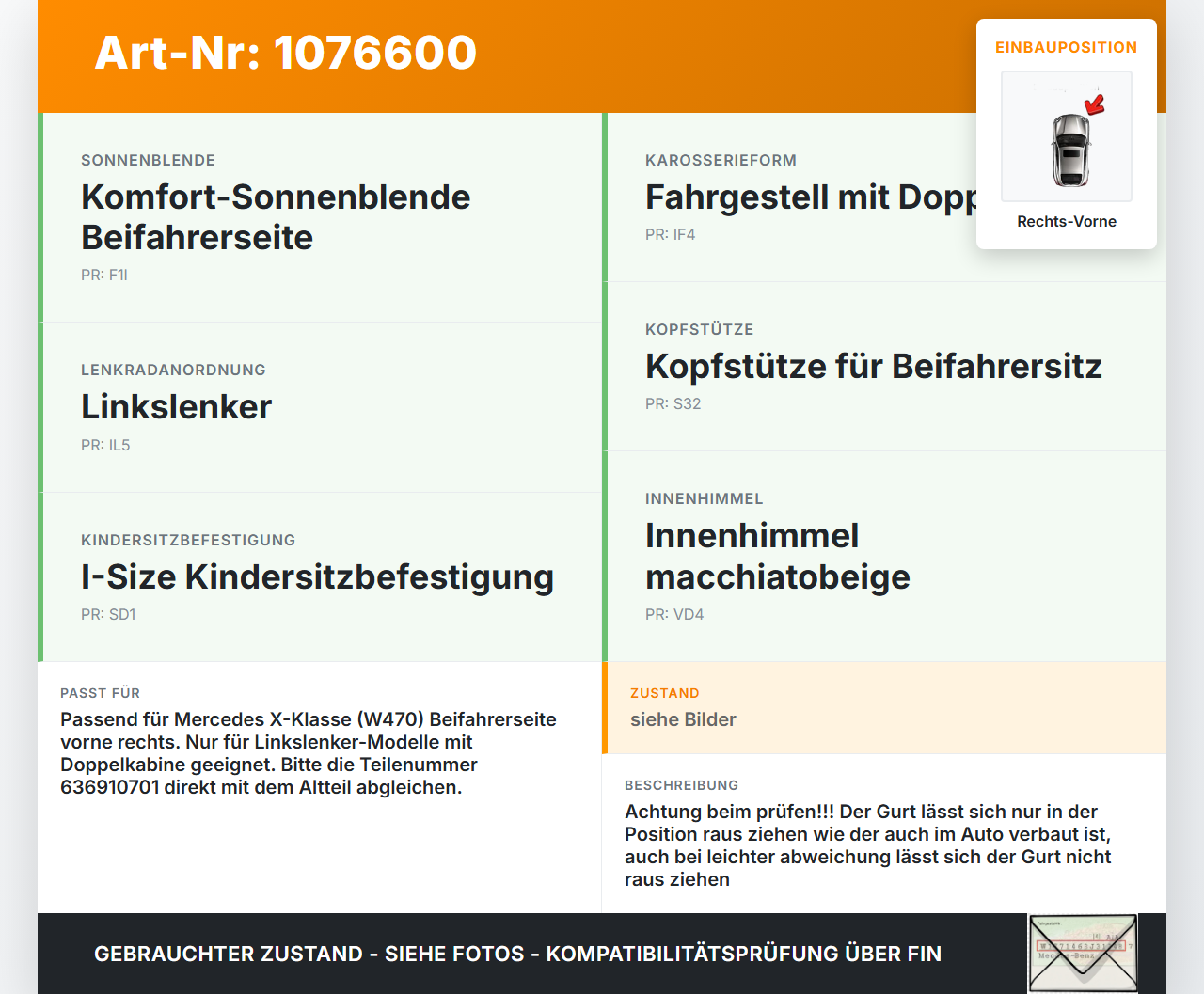 Mercedes X-Kl 470 X220d 17-20 Gurt Sicherheitsgurt Gurtstraffer für Beifahrer Rechts Vorne Mercedes X-Kl 470 X220d... Vorschau 3