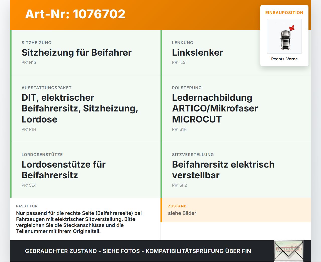 Mercedes X-Kl 470 X220d 17-20 Stellmotor Sitzverstellung Sitzmotor Rechts Vorne Mercedes X-Kl 470 X220d 17-20... Vorschau 3
