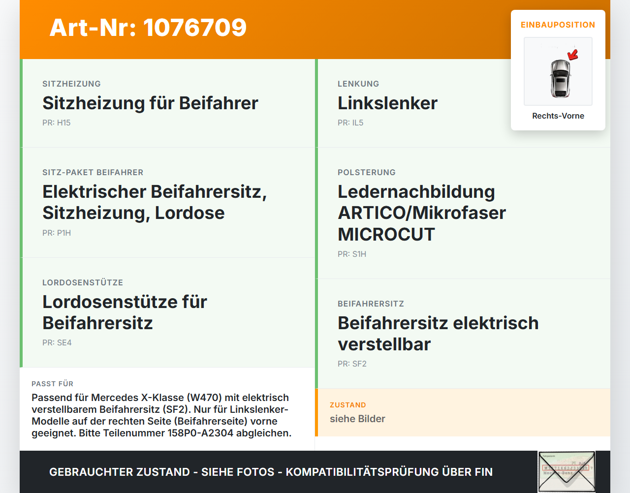Mercedes X-Kl 470 X220d 17-20 Stellmotor Antrieb für Sitz Verstellung Rechts Vorne Mercedes X-Kl 470 X220d 17-20... Vorschau 3