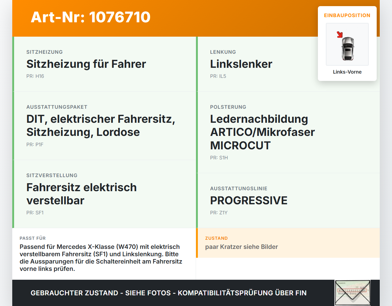 Mercedes X-Kl 470 X220d 17-20 Abdeckung Blende für Sitz Fahrersitz Links Vorne Mercedes X-Kl 470 X220d 17-20... Vorschau 3