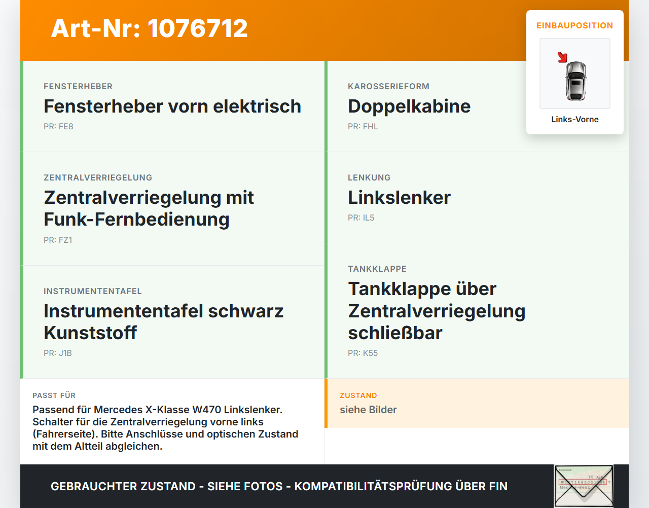 Mercedes X-Kl 470 X220d 17-20 Schalter Zentralverriegelung Verriegelung Links Vorne Mercedes X-Kl 470 X220d 17-20... Vorschau 3