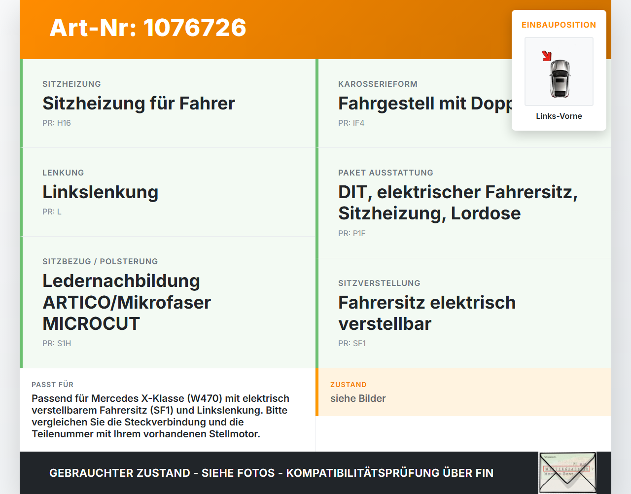Mercedes X-Kl 470 X220d 17-20 Stellmotor Sitzverstellung Sitzmotor Antrieb Links Vorne Mitte Mercedes X-Kl 470... Vorschau 3