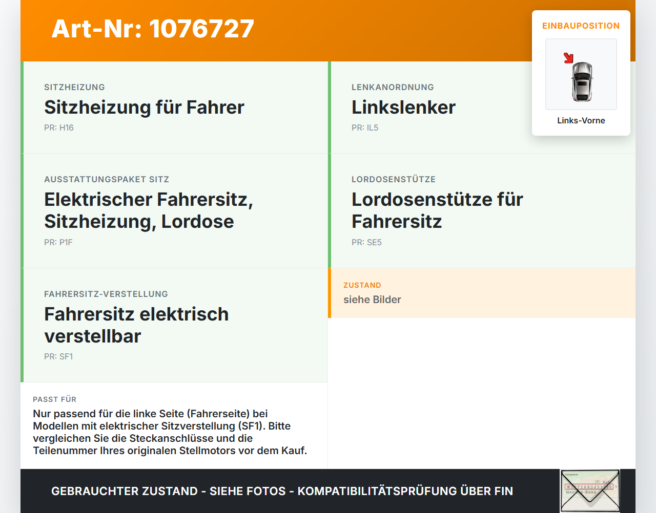 Mercedes X-Kl 470 X220d 17-20 Stellmotor Antrieb für Sitz Verstellung Links Vorne Mercedes X-Kl 470 X220d 17-20... Vorschau 3