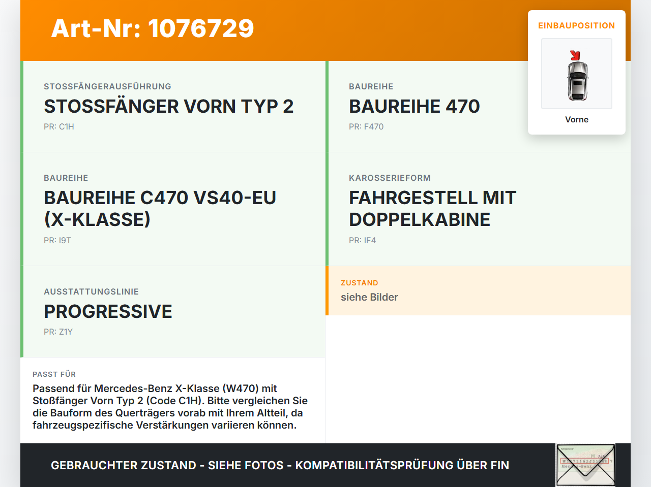 Mercedes X-Kl 470 X220d 17-20 Stoßstangenträger Stoßfängerträger Querträger Vorne Mercedes X-Kl 470 X220d 17-20... Vorschau 3