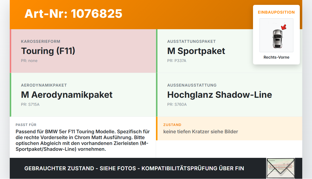 BMW F11 530dx 10-14 Kombi Türleiste Beplankung Zierleiste Chrom Matt Rechts Vorne 416 BMW F11 530dx 10-14... Vorschau 3
