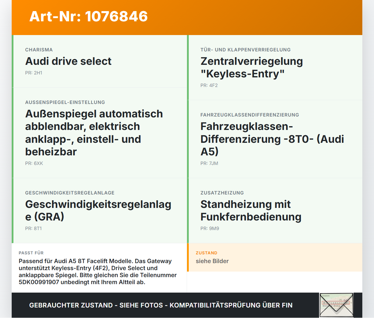 Audi A5 8T 11-16 Steuergerät Zentral Gateway Komfort SG Audi A5 8T 11-16 15.05.2013 8K0907064GF 5DK00991907 gebraucht Vorschau 3