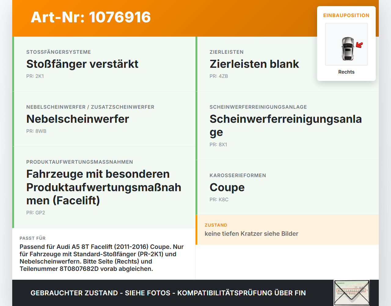 Audi A5 8T 11-16 Frontblende Frontleiste Rechts Audi A5 8T 11-16 15.05.2013 8T0807682 gebraucht Vorschau 3