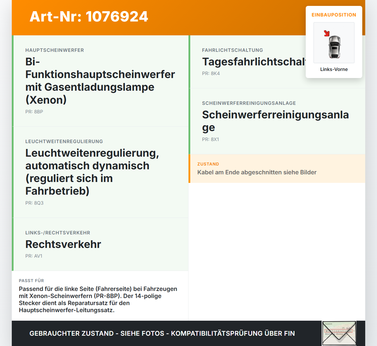 Audi A5 8T 11-16 Kabelbaum Stecker 14-polig Reparatursatz Leitungssatz für Scheinwerfer Links Vorne Audi A5 8T... Vorschau 3