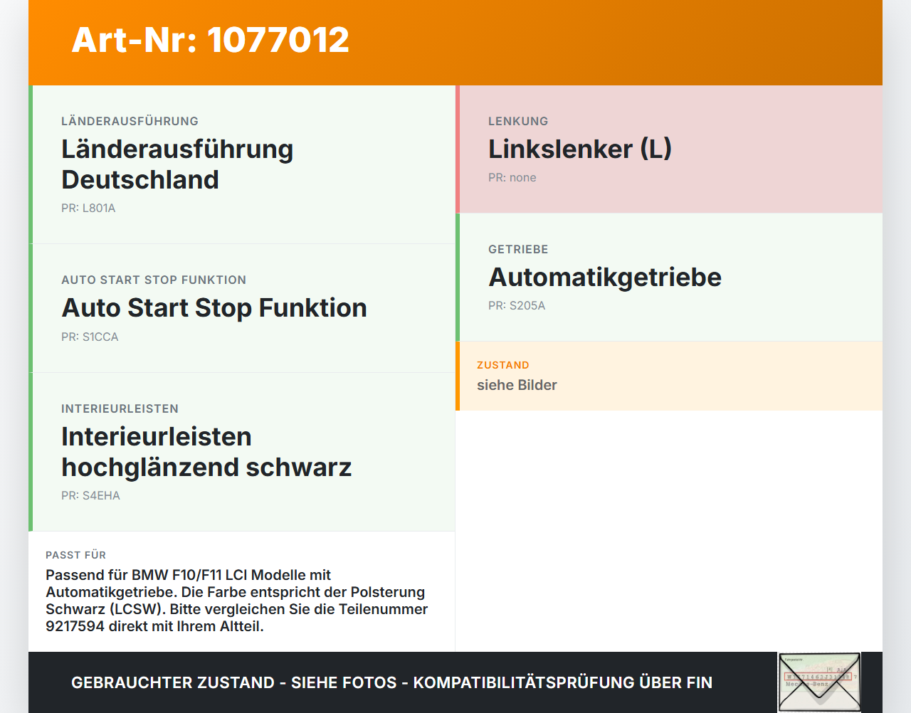 BMW F11 530dx 10-14 Schalter Taster für Elektr. Feststellbremse Handbremse BMW F11 530dx 10-14 15.05.2014... Vorschau 3