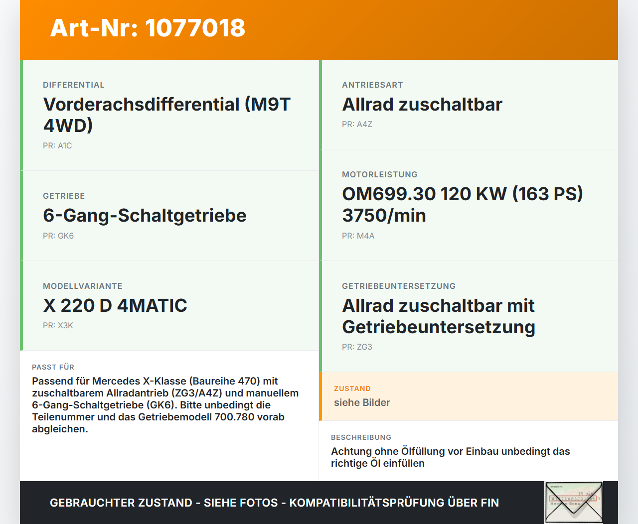 Mercedes X-Kl 470 X220d 17-20 CDI 2,3 120KW 4WD Verteilergetriebe Getriebe Mercedes X-Kl 470 X220d 17-20 27.10.2017... Vorschau 3