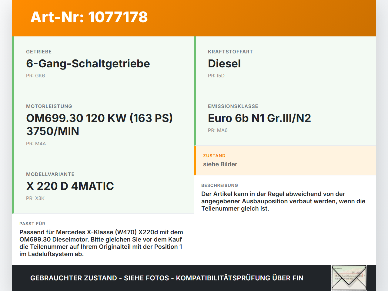Mercedes X-Kl 470 X220d 17-20 CDI 2,3 120KW Ansaugrohr Ladeluftschlauch Luftschlauch Pos.1 Mercedes X-Kl 470 X220d... Vorschau 3