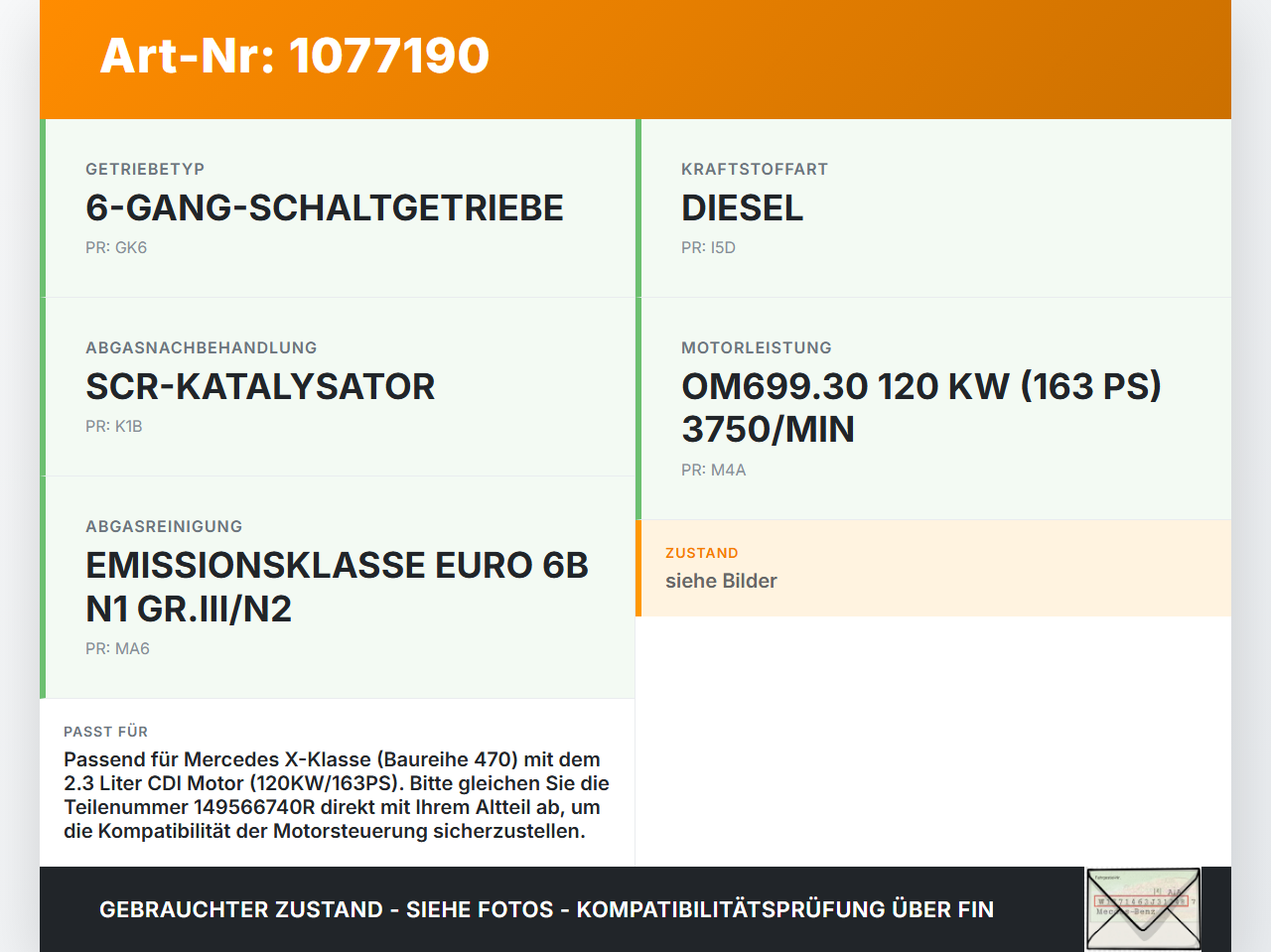 Mercedes X-Kl 470 X220d 17-20 CDI 2,3 120KW Magnetventil Mercedes X-Kl 470 X220d 17-20 27.10.2017 149566740R... Vorschau 3