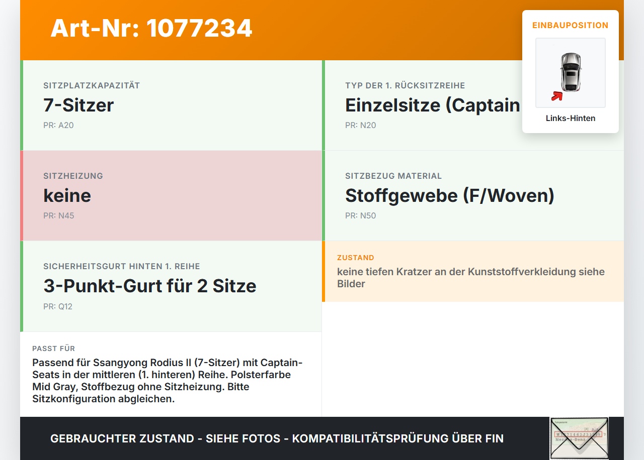 Ssangyong Rodius II 13-19 Sitz Links Hinten mittlere Reihe Ssangyong Rodius II 13-19 02.10.2014 gebraucht Vorschau 3