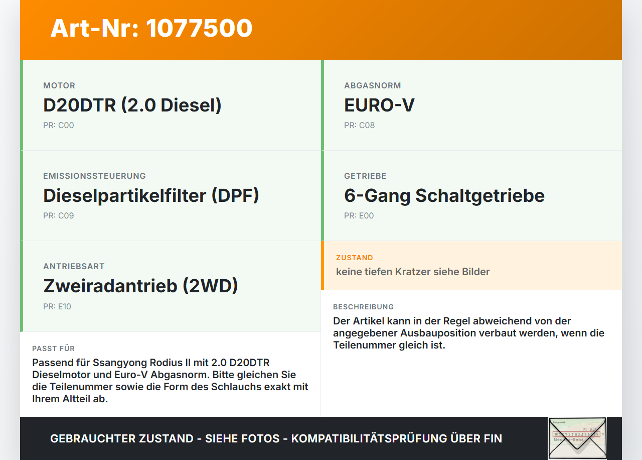 Ssangyong Rodius II 13-19 XDi 2,0 114KW Ansaugrohr Ladeluftschlauch Luftschlauch Pos.1 Ssangyong Rodius II 13-19... Vorschau 3