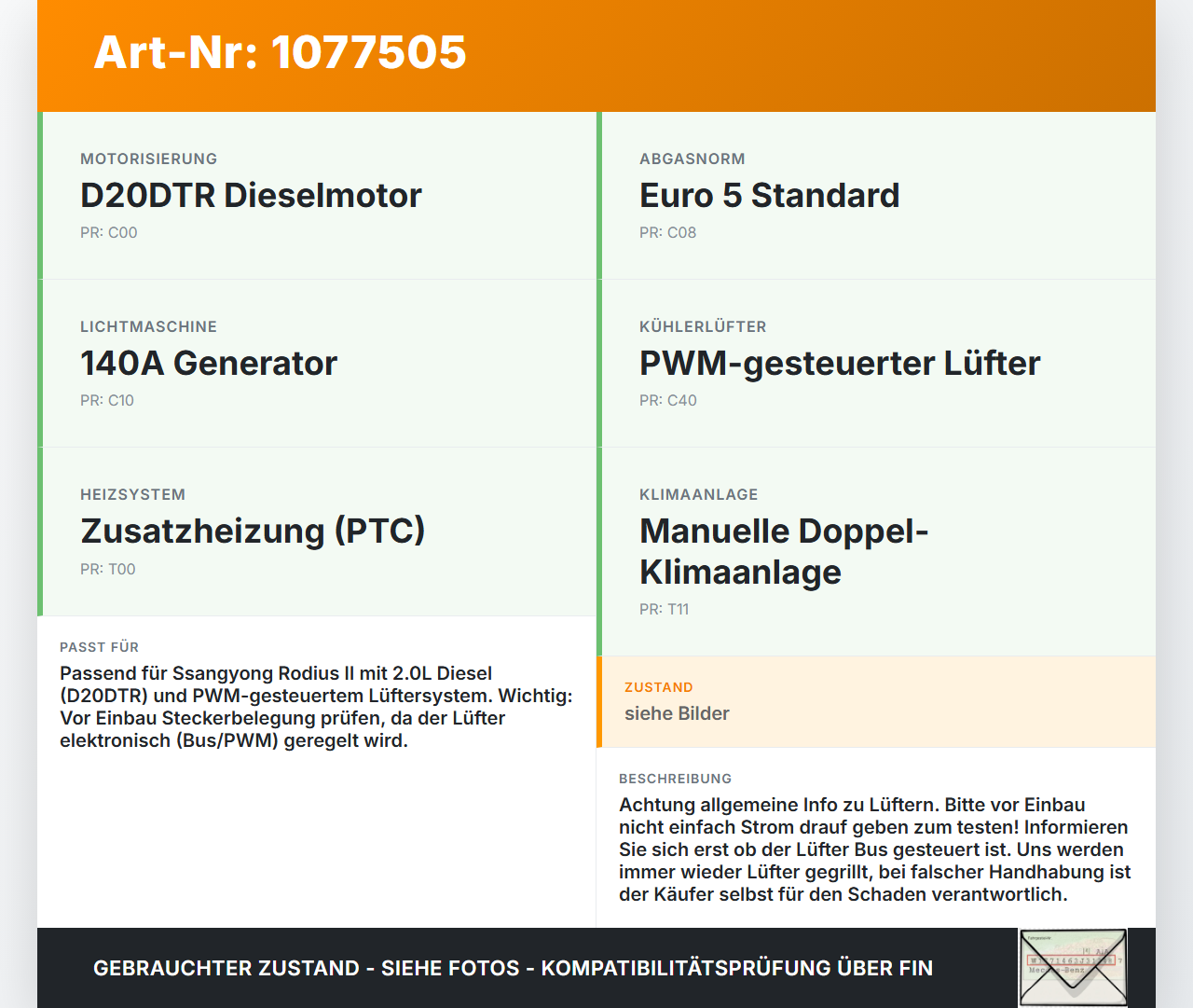 Ssangyong Rodius II 13-19 XDi 2,0 114KW Lüfter Ventilator f. Kühler Ssangyong Rodius II 13-19 02.10.2014 PA66-GFM33... Vorschau 3