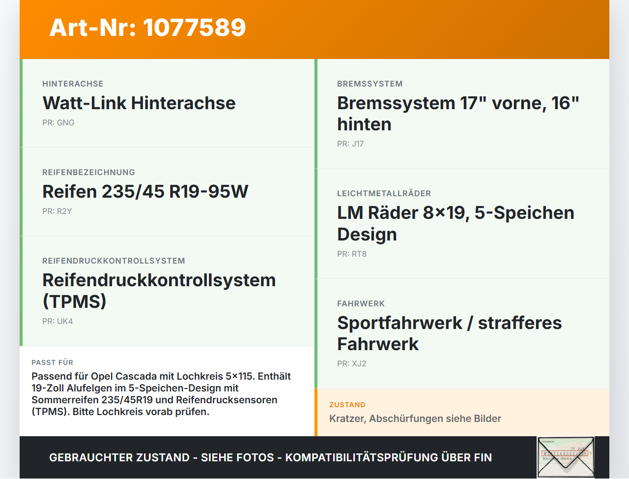 Opel Cascada W13 13-19 4 x Kompletträder Aluminiumfelge Sommerreifen 235/45R19 5X115 Opel Cascada W13 13-19... Vorschau 3