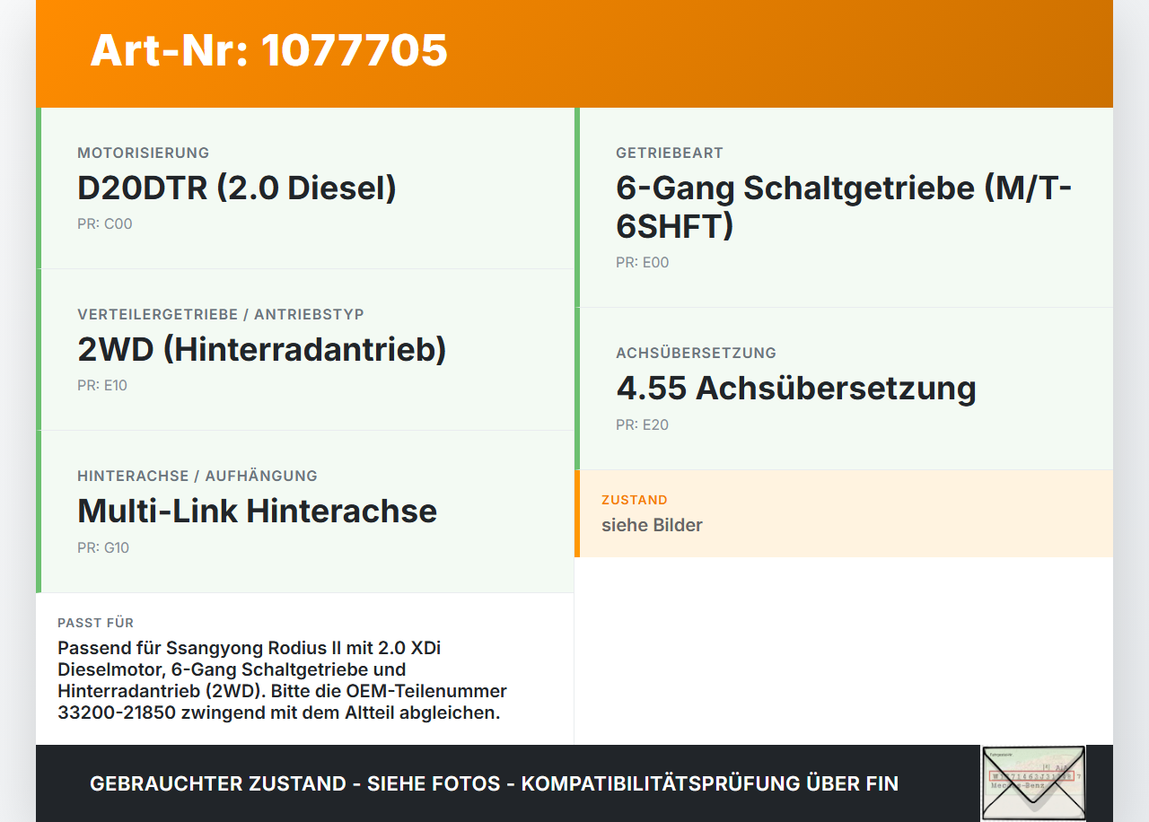 Ssangyong Rodius II 13-19 XDi 2,0 114KW Kardanwelle Ssangyong Rodius II 13-19 02.10.2014 33200-21850 gebraucht Vorschau 3