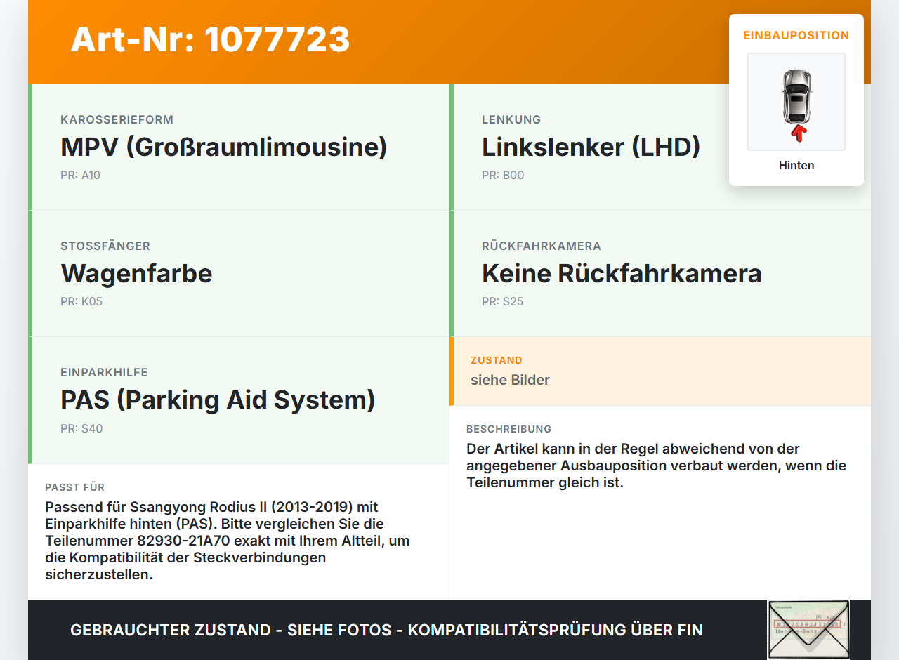 Ssangyong Rodius II 13-19 Kabelbaum Leitungssatz Einparkhilfe PDC Hinten Ssangyong Rodius II 13-19 02.10.2014... Vorschau 3