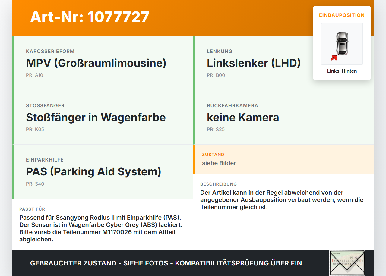 Ssangyong Rodius II 13-19 Abstands Sensor Parksensor PDC Links Hinten Pos.2 ABS Ssangyong Rodius II 13-19... Vorschau 3