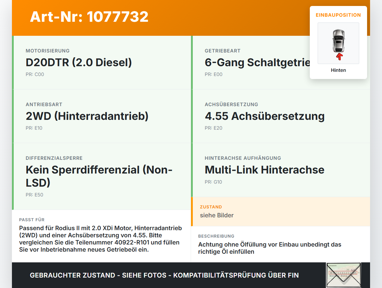 Ssangyong Rodius II 13-19 XDi 2,0 114KW Differential Hinterachsgetriebe Hinten Ssangyong Rodius II 13-19 02.10.2014... Vorschau 3
