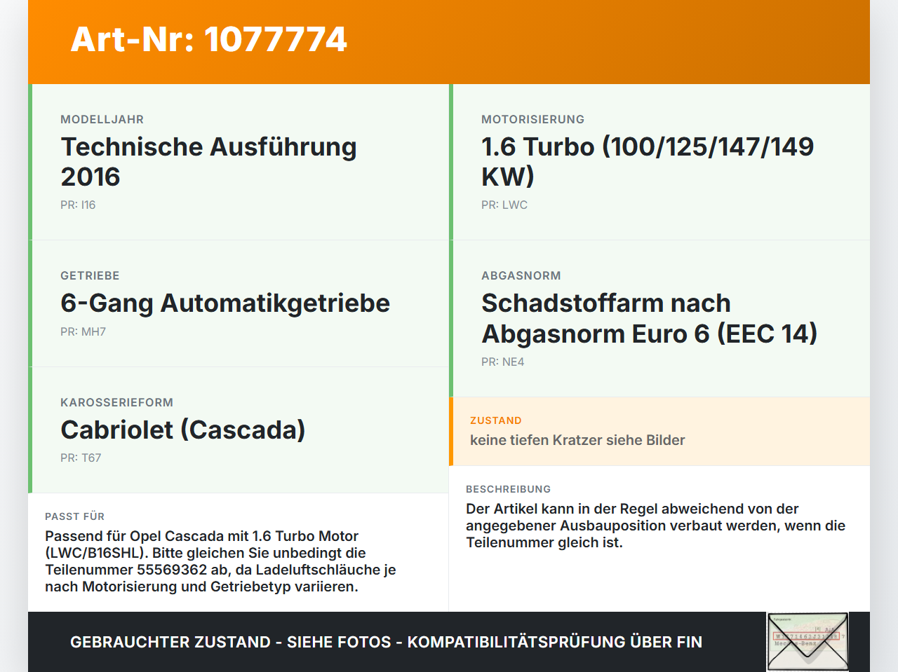 Opel Cascada W13 13-19 1,6 125KW Ansaugrohr Ladeluftschlauch Luftschlauch Pos.2 Opel Cascada W13 13-19 16.03.2016... Vorschau 3