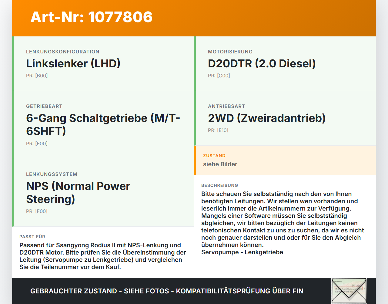 Ssangyong Rodius II 13-19 XDi 2,0 114KW Servoleitung Hydraulikleitung Servoschlauch Lenkung Ssangyong Rodius II... Vorschau 3