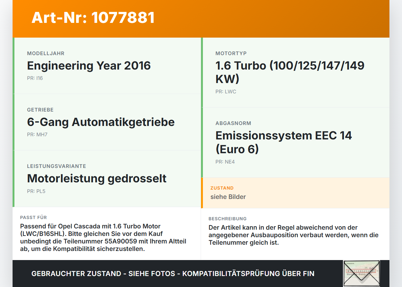 Opel Cascada W13 13-19 1,6 125KW Injektor Einspritzdüse Zyl.2 Opel Cascada W13 13-19 16.03.2016 55A90059 gebraucht Vorschau 3
