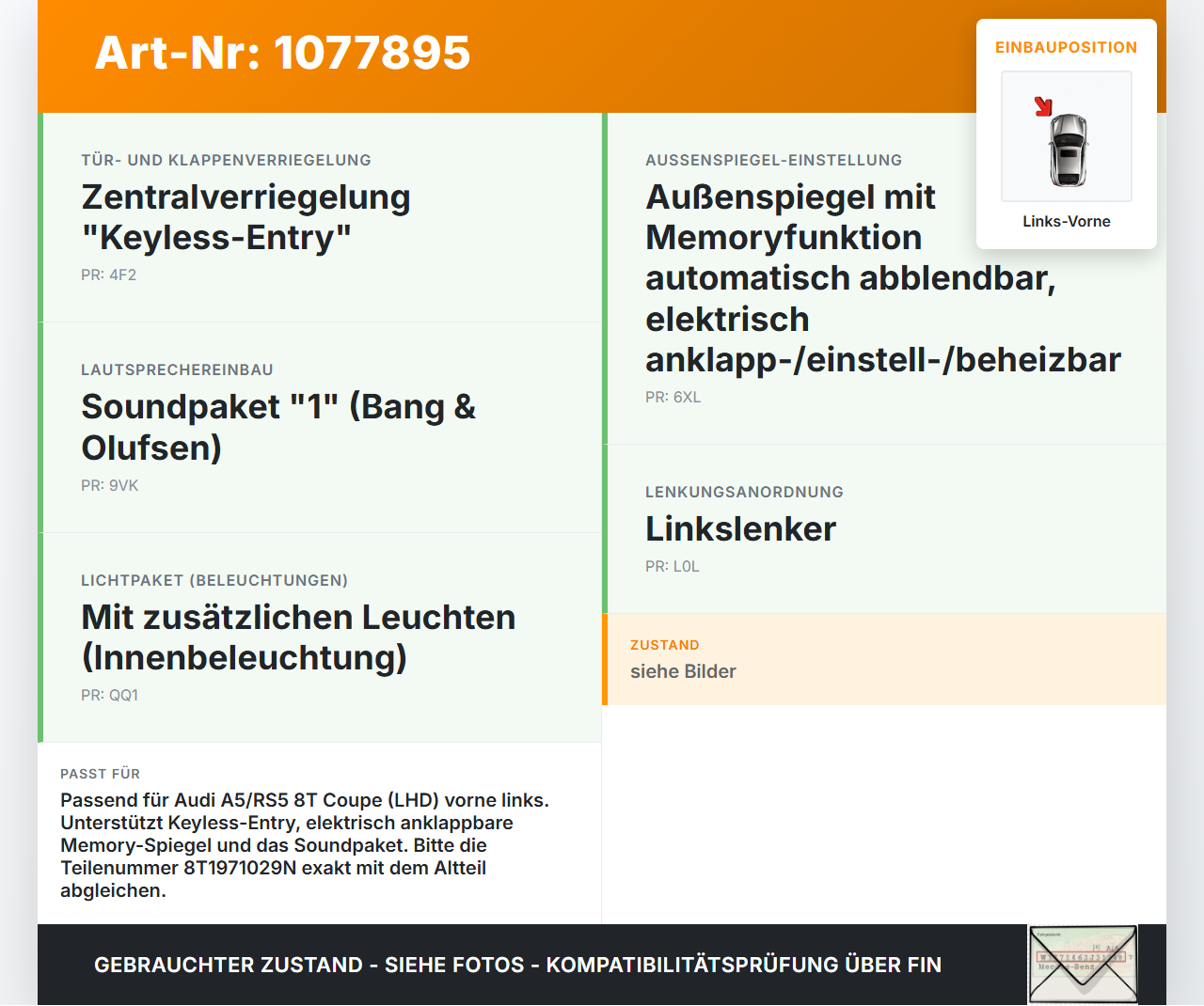 Audi A5 RS5 8T 12-15 Coupe Kabelbaum für Tür und Fensterheber Links Vorne Audi A5 RS5 8T 12-15 20.08.2013... Vorschau 3