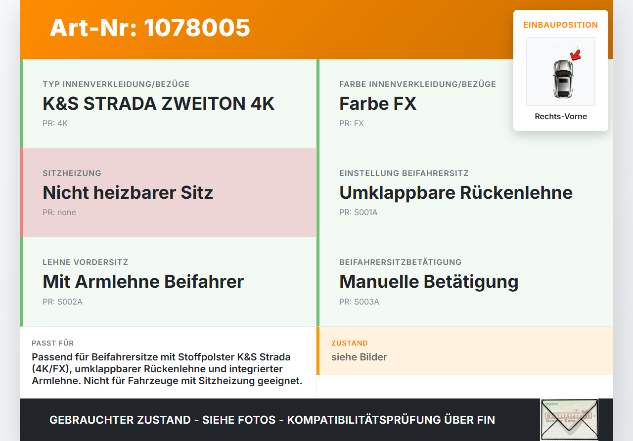 Peugeot 5008 I T87 09-13 Sitzbezug Rückenpolster Rechts Vorne für Beifahrer Sitz Peugeot 5008 I T87 09-13... Vorschau 3