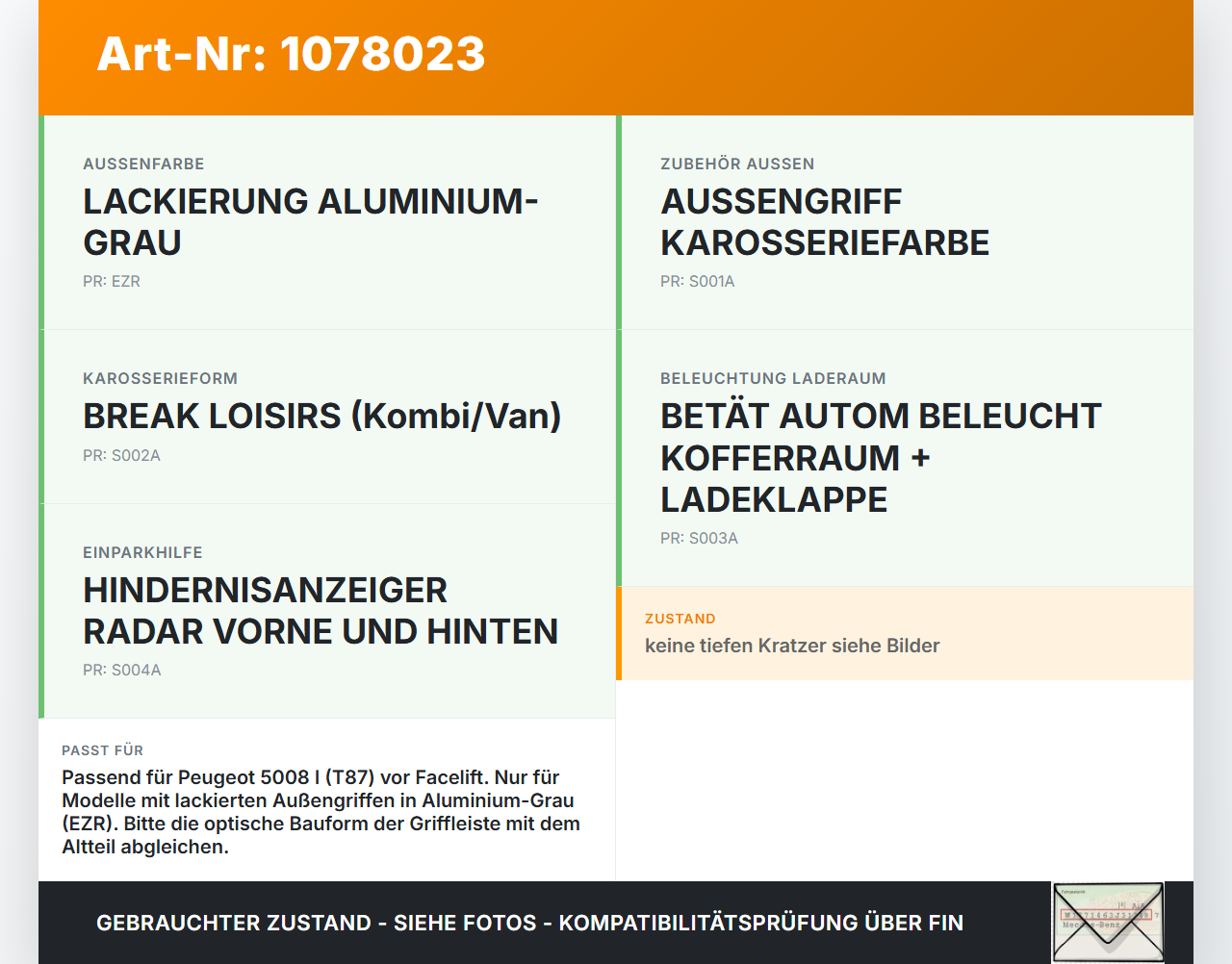 Peugeot 5008 I T87 09-13 Blende Griffleiste für Heckklappe Peugeot 5008 I T87 09-13 01.01.2009 gebraucht Vorschau 3