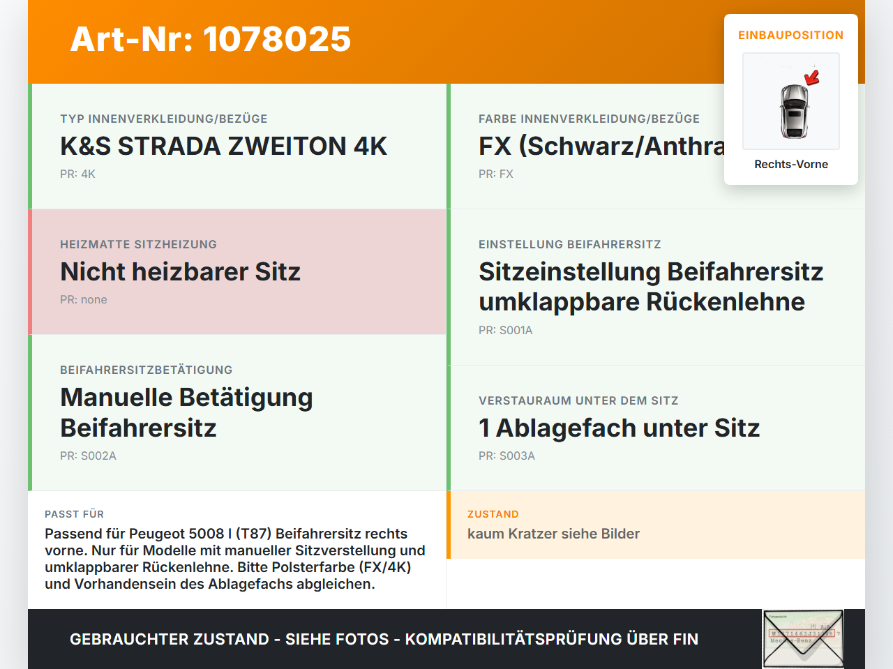 Peugeot 5008 I T87 09-13 Abdeckung Blende für Sitz Beifahrersitz Rechts Vorne Peugeot 5008 I T87 09-13 01.01.2009... Vorschau 3