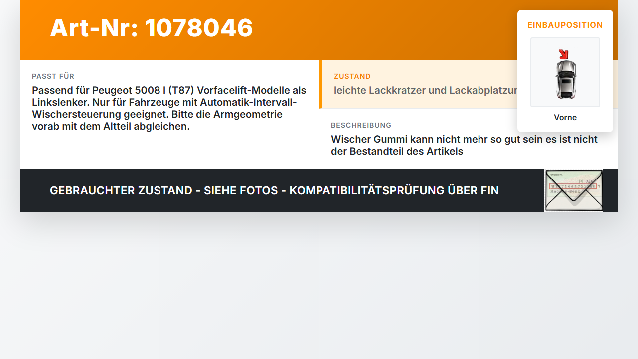 Peugeot 5008 I T87 09-13 2x Scheibenwischer Wischarm Vorne Peugeot 5008 I T87 09-13 01.01.2009 gebraucht Vorschau 3