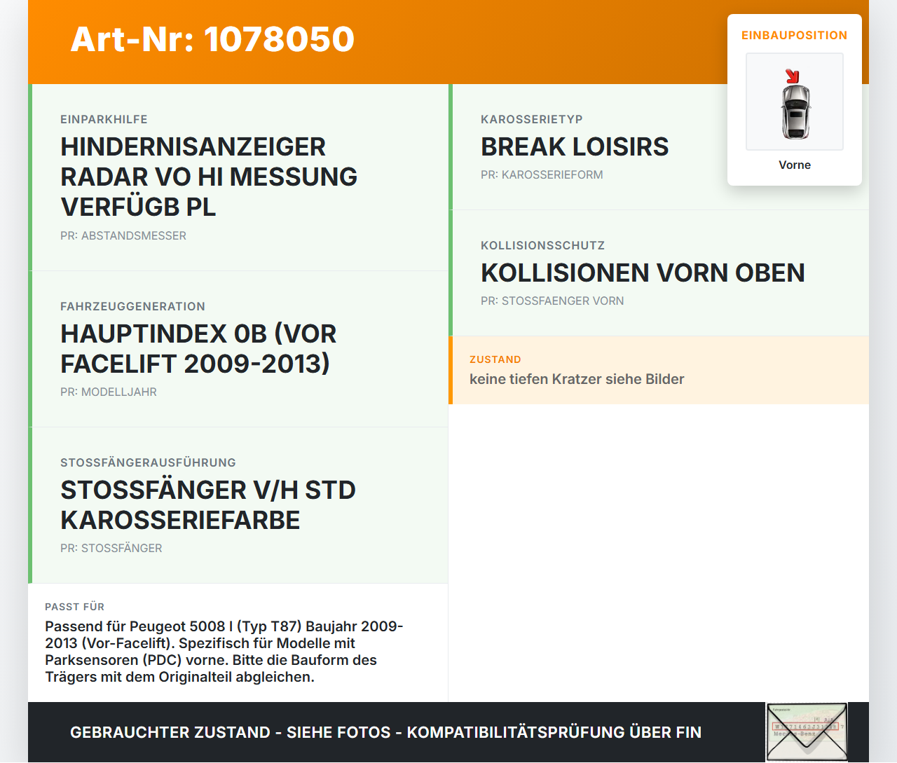 Peugeot 5008 I T87 09-13 Stoßstangenträger Stoßfängerträger Querträger Vorne Peugeot 5008 I T87 09-13 01.01.2009... Vorschau 3