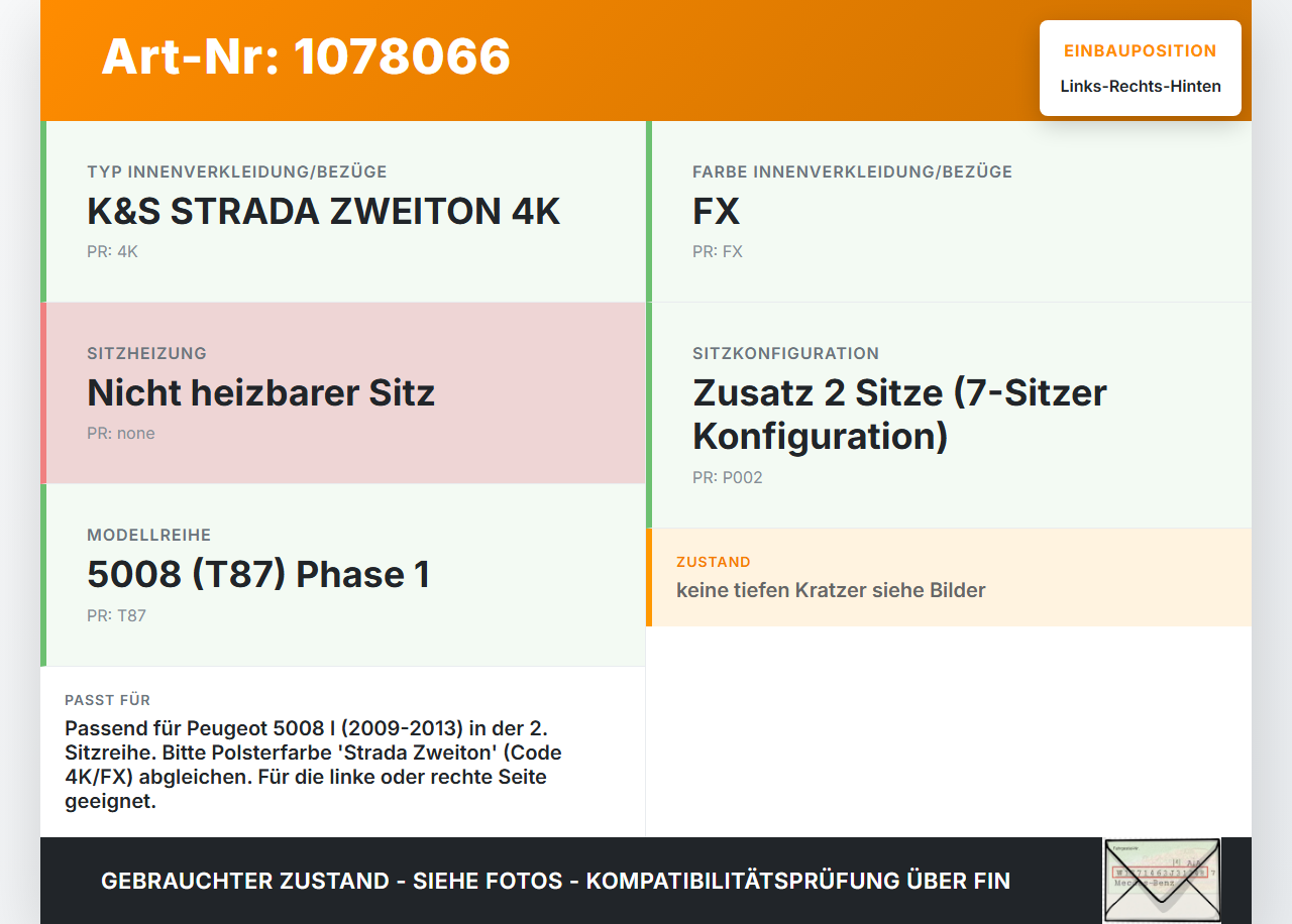 Peugeot 5008 I T87 09-13 Kopfstütze 2. Reihe Rechts oder Links Hinten Peugeot 5008 I T87 09-13 01.01.2009 gebraucht Vorschau 3