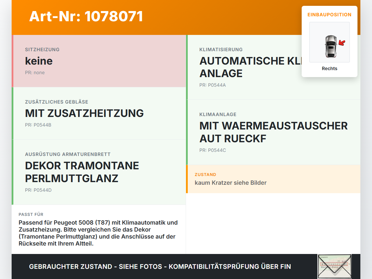 Peugeot 5008 I T87 09-13 Bedienteil Bedienelement für Heizung Gebläse Rechts Peugeot 5008 I T87 09-13 01.01.2009... Vorschau 3