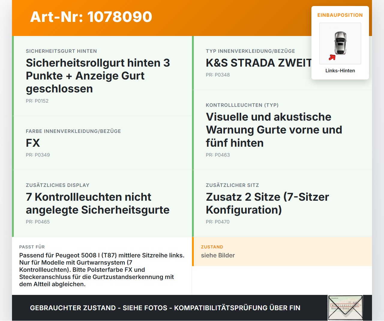 Peugeot 5008 I T87 09-13 Gurtschloss Links Hinten mittlere Reihe Peugeot 5008 I T87 09-13 01.01.2009 9681984580... Vorschau 3