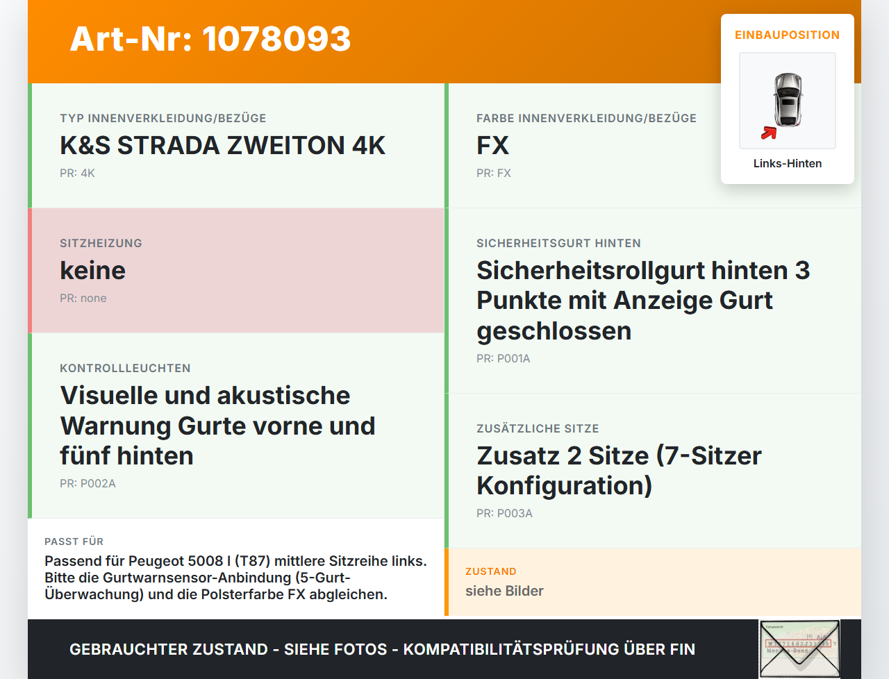 Peugeot 5008 I T87 09-13 Gurtschloss Links Hinten mittlere Reihe Peugeot 5008 I T87 09-13 01.01.2009 9681984480... Vorschau 3