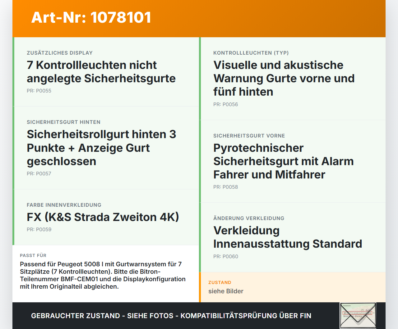 Peugeot 5008 I T87 09-13 Bildschirm Monitor Anschnallanzeige Peugeot 5008 I T87 09-13 01.01.2009 BITRON-BMF-CEM01... Vorschau 3