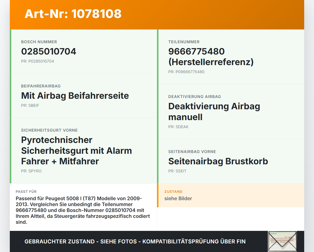 Peugeot 5008 I T87 09-13 Airbag Steuergerät Airbagsteuergerät Peugeot 5008 I T87 09-13 01.01.2009 9666775480... Vorschau 3