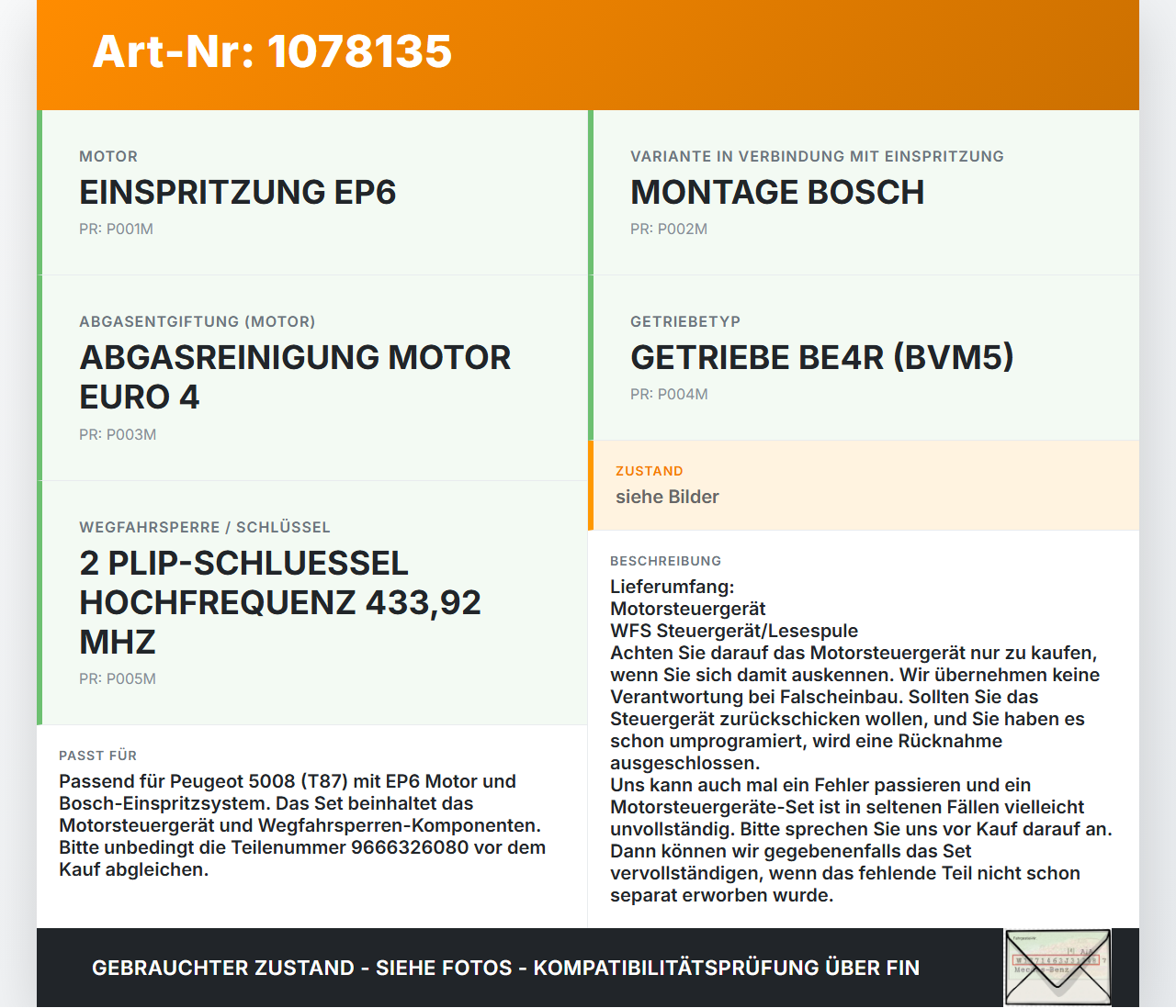 Peugeot 5008 I T87 09-13 1,6 115KW Satz Motor Steuergerät ECU Peugeot 5008 I T87 09-13 01.01.2009 0261201505... Vorschau 3