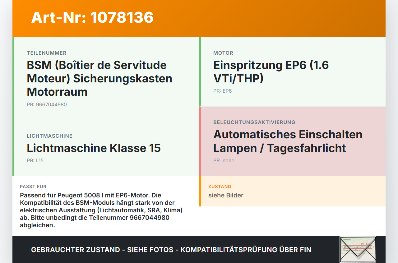 Peugeot 5008 I T87 09-13 1,6 115KW Sicherungskasten Zentralelektrik Steuergerät BSM Peugeot 5008 I T87 09-13... Vorschau 3