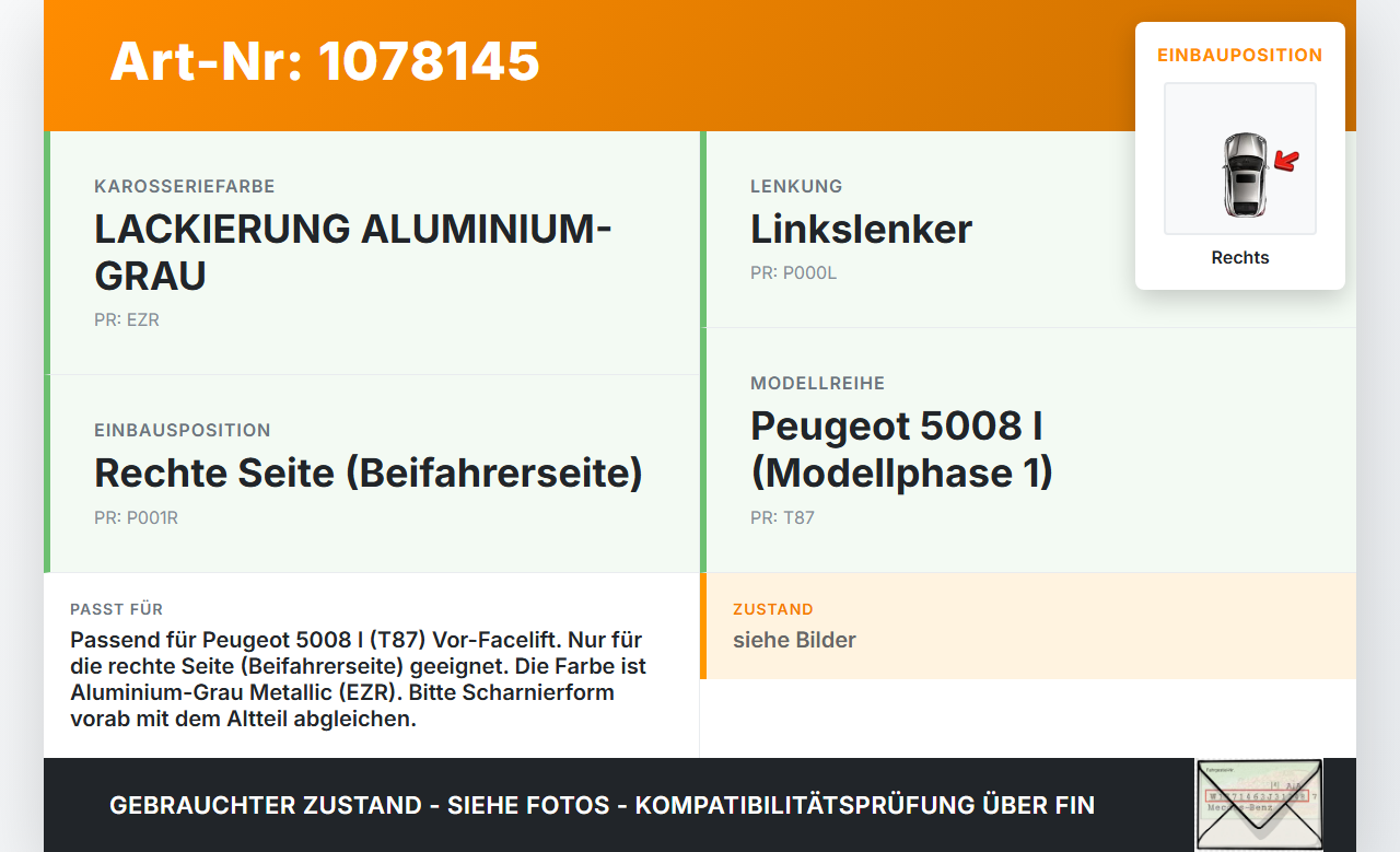 Peugeot 5008 I T87 09-13 Scharnier für Motorhaube Motorhaubenscharnier Rechts Peugeot 5008 I T87 09-13 01.01.2009... Vorschau 3