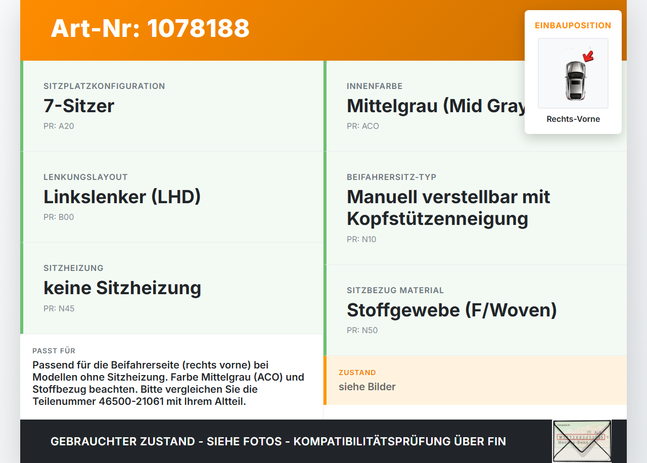 Ssangyong Rodius II 13-19 Sitzbezug Rückenpolster Rechts Vorne für Beifahrer Sitz Ssangyong Rodius II 13-19... Vorschau 3