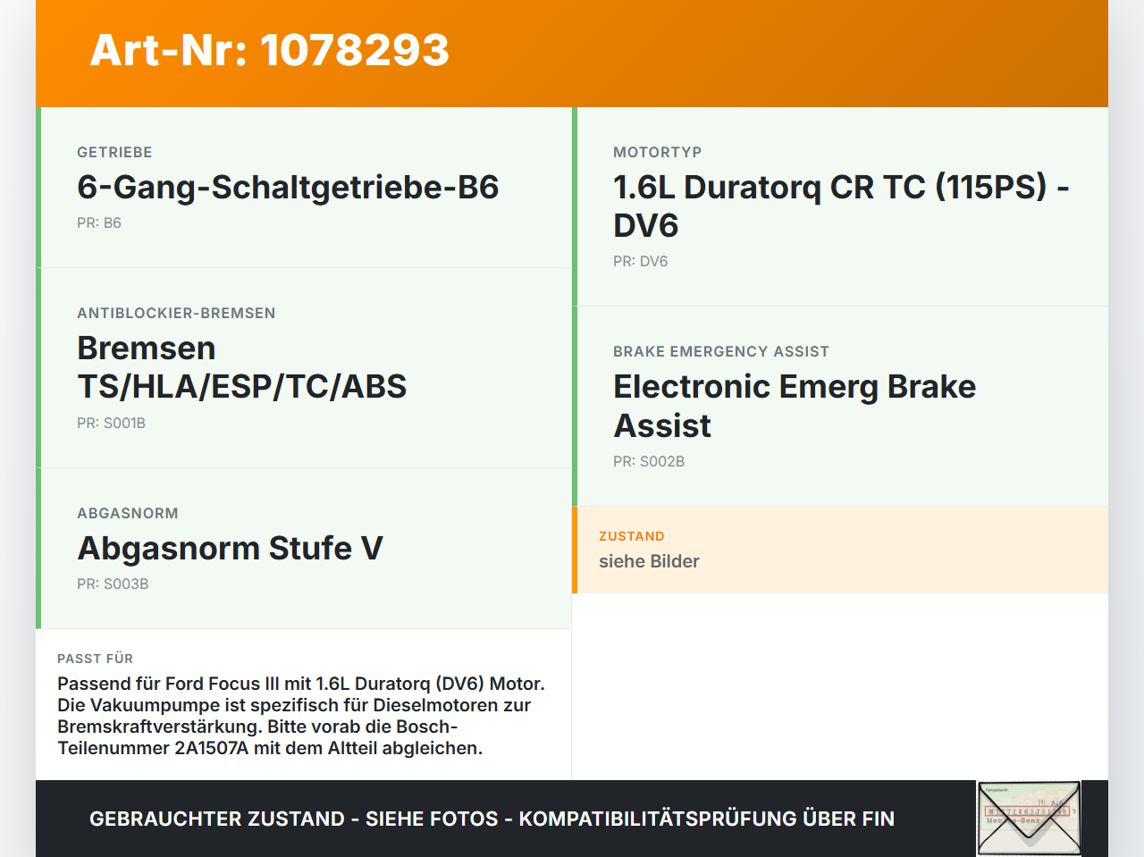 Ford Focus III 11-15 TDCi 1,6 85KW DV6 Bosch Vakuumpumpe Unterdruckpumpe Bremse Pumpe Ford Focus III 11-15... Vorschau 3