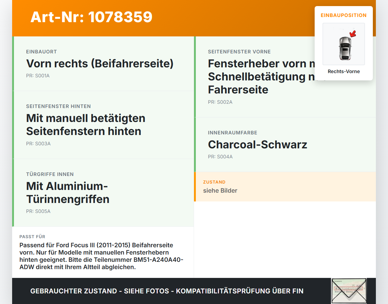 Ford Focus III 11-15 Kombi Blende Innen Einbaurahmen für Fensterheberschalter Rechts Vorne Ford Focus III 11-15... Vorschau 3