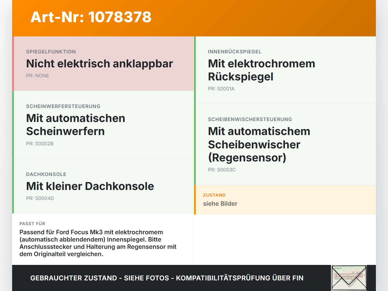 Ford Focus III 11-15 Innenspiegel automatisch abblendbar Ford Focus III 11-15 01.10.2014 AU5A-17E678-AD 149053980... Vorschau 3