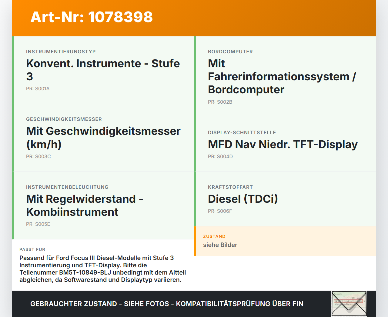 Ford Focus III 11-15 TDCi 1,6 85KW Kombiinstrument Tacho Ford Focus III 11-15 01.10.2014 BM5T-10849-BLJ... Vorschau 3