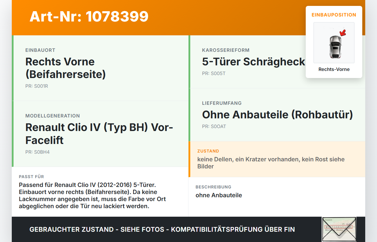 Renault Clio IV BH 12-16 5T Tür Beifahrertür Rechts Vorne Renault Clio IV BH 12-16 23.12.2013 gebraucht Vorschau 3