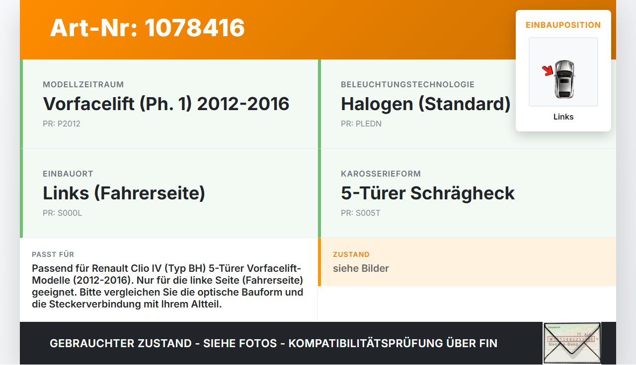Renault Clio IV BH 12-16 5T Rückleuchte Rücklicht Heckleuchte Links orig Renault Clio IV BH 12-16 23.12.2013 gebraucht Vorschau 3