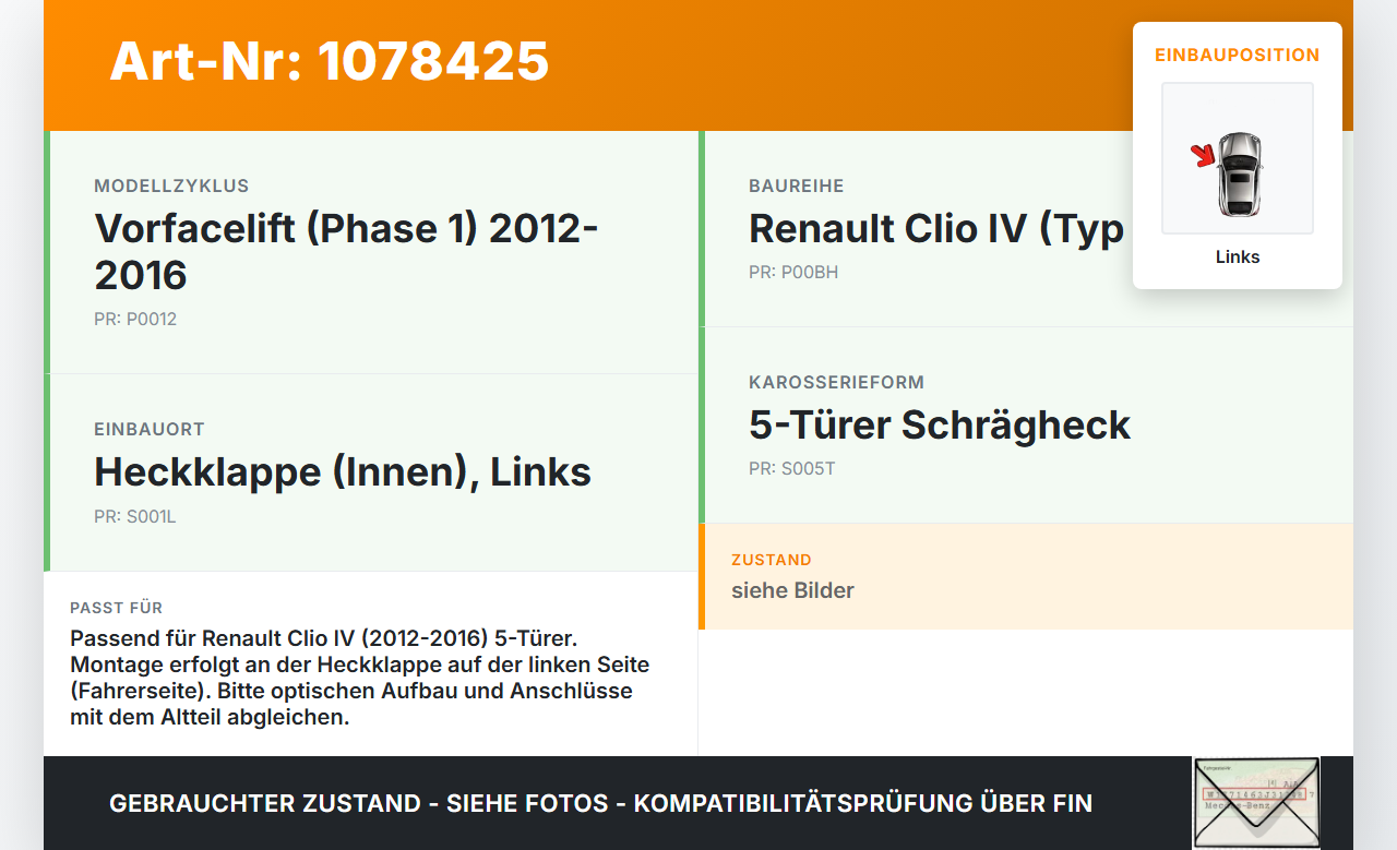 Renault Clio IV BH 12-16 5T Rückleuchte Heckleuchte für Klappe Innen Links Renault Clio IV BH 12-16 23.12.2013 gebraucht Vorschau 3